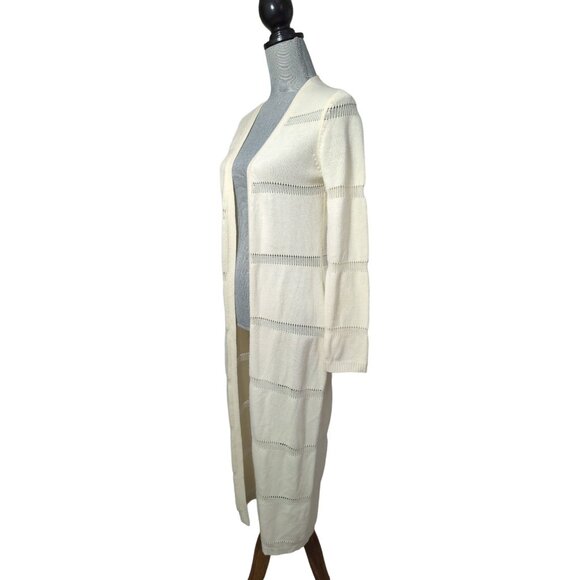 Moda International Duster Cardigan Sweater Womens M Cream Boho Chic Open Front - Picture 2 of 6